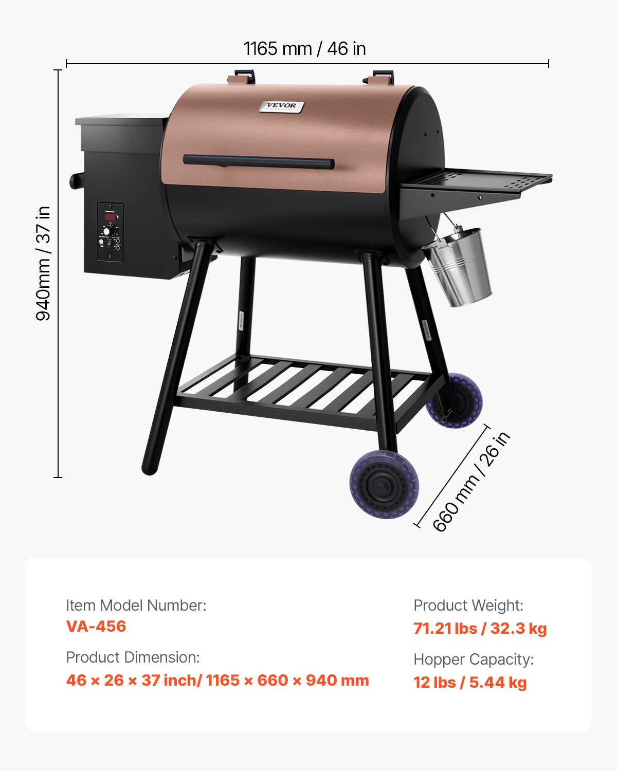 Wood Pellet Grill Smoker, 8 in 1 BBQ Grills for Outdoor Cooking, 456 Square Inches Cook Area Electric Grill and Smoker, with Digital Controller, Meat Probe, 500°F Max Temperature, Black