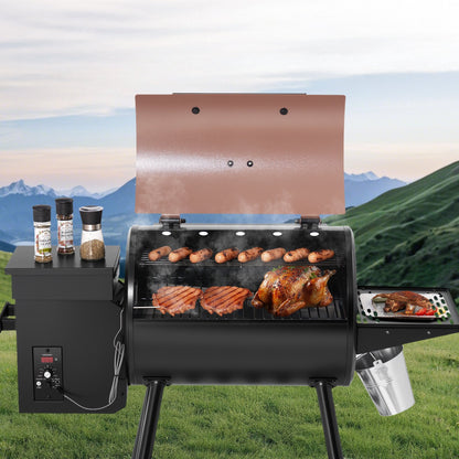 Wood Pellet Grill Smoker, 8 in 1 BBQ Grills for Outdoor Cooking, 456 Square Inches Cook Area Electric Grill and Smoker, with Digital Controller, Meat Probe, 500°F Max Temperature, Black