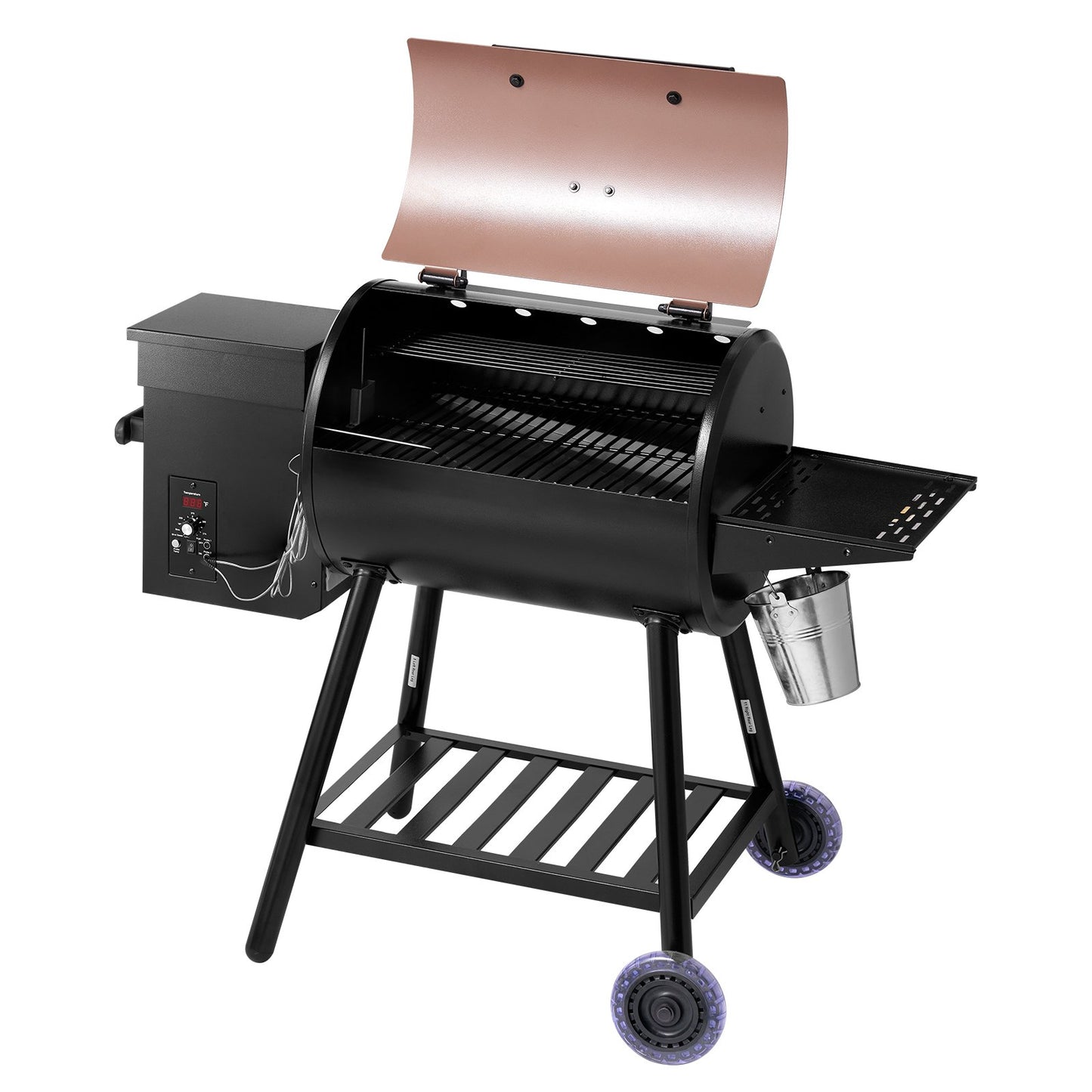 Wood Pellet Grill Smoker, 8 in 1 BBQ Grills for Outdoor Cooking, 456 Square Inches Cook Area Electric Grill and Smoker, with Digital Controller, Meat Probe, 500°F Max Temperature, Black