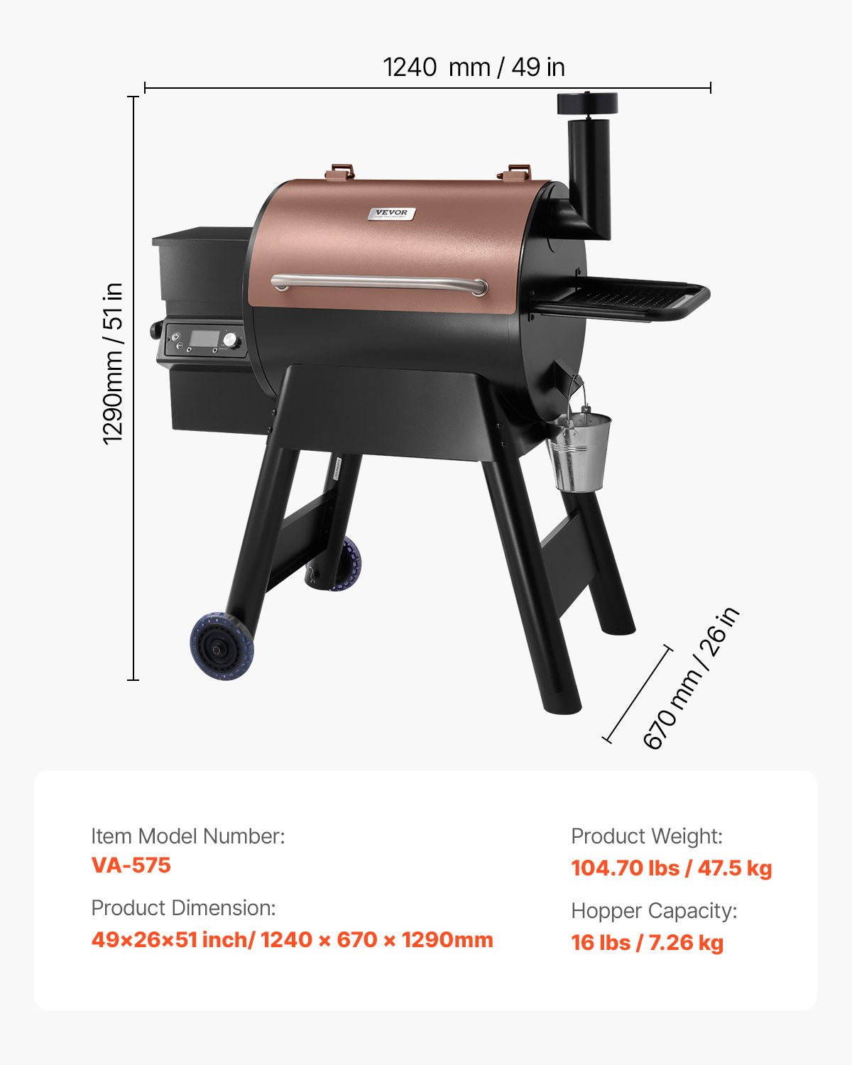 Wood Pellet Grill Smoker, 8 in 1 BBQ Grills for Outdoor Cooking, 575 Square Inches Cook Area Electric Grill and Smoker, with LCD Screen Controller, Meat Probe, 500°F Max Temperature, Black