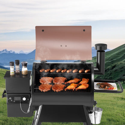 Wood Pellet Grill Smoker, 8 in 1 BBQ Grills for Outdoor Cooking, 575 Square Inches Cook Area Electric Grill and Smoker, with LCD Screen Controller, Meat Probe, 500°F Max Temperature, Black
