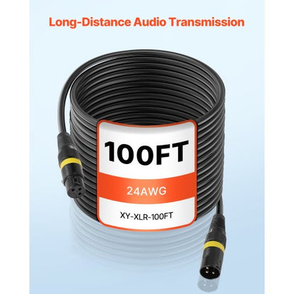 XLR-kabel 30,48 m, 2-pack, skärmad balanserad DMX-hane till hona-mikrofonkablar, guldpläterad 3-polig XLR-mikrofonhögtalarkabel, för scenbelysning, mikrofoner, förstärkare, mixer, högtalarsystem |  EU