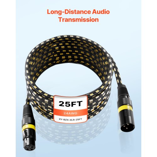 XLR-kabel 7,62 m, 6-pack, skärmade balanserade DMX-hane till hona-mikrofonkablar, guldpläterade 3-poliga XLR-mikrofonhögtalarkablar, för scenbelysning, mikrofoner, förstärkare, mixer, högtalarsystem |  EU