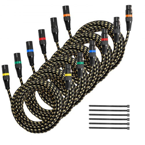 XLR-kabel 7,62 m, 6-pack, skärmade balanserade DMX-hane till hona-mikrofonkablar, guldpläterade 3-poliga XLR-mikrofonhögtalarkablar, för scenbelysning, mikrofoner, förstärkare, mixer, högtalarsystem |  EU