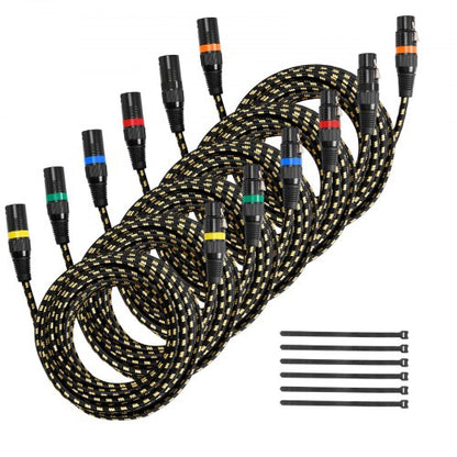 XLR-kabel 7,62 m, 6-pack, skärmade balanserade DMX-hane till hona-mikrofonkablar, guldpläterade 3-poliga XLR-mikrofonhögtalarkablar, för scenbelysning, mikrofoner, förstärkare, mixer, högtalarsystem |  EU