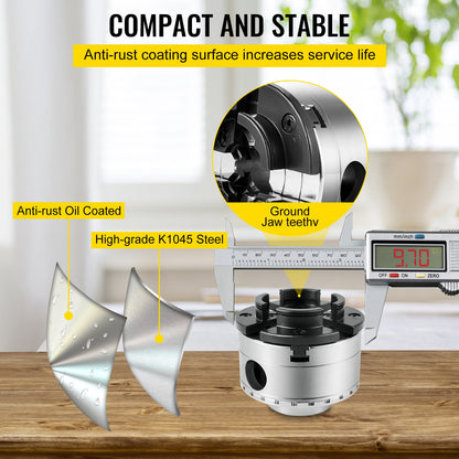 Svarvchuck 3,75-tums träsvarvningschuck 4 käftar svarvchucksats Nova svarvchuck träsvarvskålchuck med kvalitetstillbehör Konisk kugghjul och ett fodral för träbearbetning