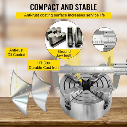 K72-125 5 Inch Lathe Chuck Independent Reversible Jaw 125MM Metal Lathe Machine Accessories for Mini Metal Lathe Machine 4 Jaw Lathe Chuck