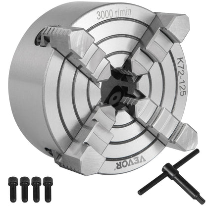 K72-125 5 Inch Lathe Chuck Independent Reversible Jaw 125MM Metal Lathe Machine Accessories for Mini Metal Lathe Machine 4 Jaw Lathe Chuck