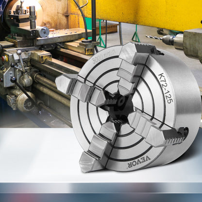 K72-125 Lathe Chuck, 5 Inch, 4-Jaw, Independent Metal Lathe Chuck with Reversible Jaw, Cast Iron Body, 0.276 -2.244 in Internal 1.89 -4.92 in External Jaw Clamping Range, for Lathes Machine