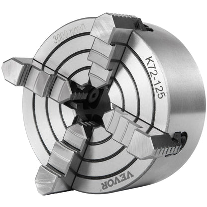 K72-125 Lathe Chuck, 5 Inch, 4-Jaw, Independent Metal Lathe Chuck with Reversible Jaw, Cast Iron Body, 0.276 -2.244 in Internal 1.89 -4.92 in External Jaw Clamping Range, for Lathes Machine