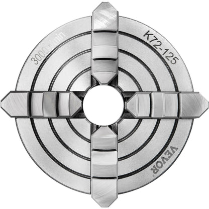 K72-125 Lathe Chuck, 5 Inch, 4-Jaw, Independent Metal Lathe Chuck with Reversible Jaw, Cast Iron Body, 0.276 -2.244 in Internal 1.89 -4.92 in External Jaw Clamping Range, for Lathes Machine
