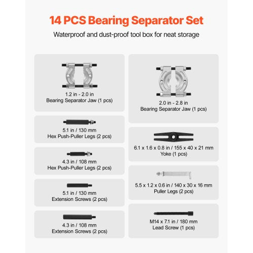 14-DELARS Lageravdragarsats Lagerseparator Delarverktyg med Väska 5 Ton |  EU