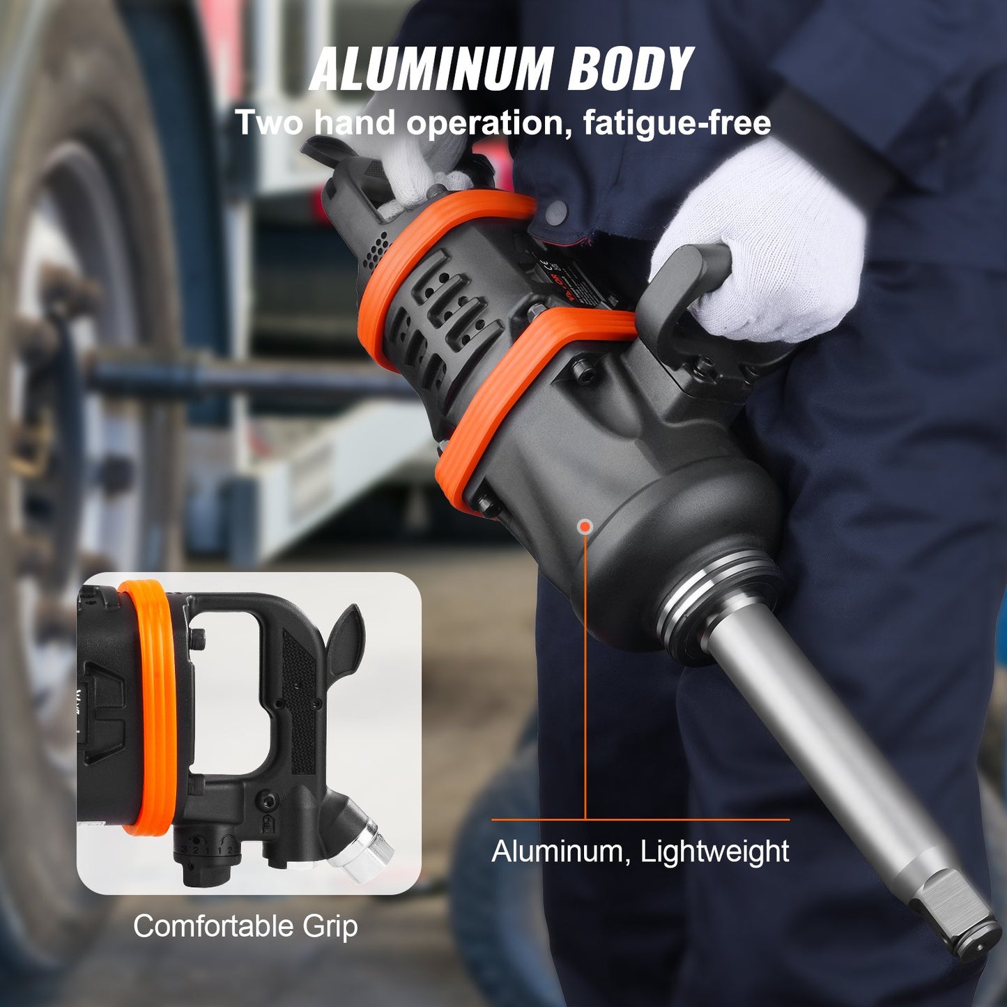 1 Inch Air Impact Wrench, Up to 5175 ft-lbs Beast Reverse Torque Output Pneumatic Impact Gun w/ 8 Inch Extended Anvil for Repairs and Maintenance of Heavy Duty Machinery / Semi-Truck / Bus