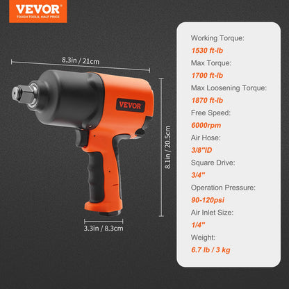 Air Impact Wrench, 3/4-Inch Drive Air Impact Gun, Up to 1870ft-lbs Nut-busting Torque, Composite Pneumatic Impact Wrench for Auto Repairs and Maintenance Heavy Duty