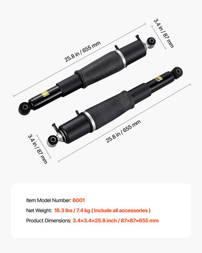 Rear Air Shock Absorber Strut, 2 PCS, Compatible with Cadillac Escalade, Chevrolet Avalanche/Silverado/Suburban/Tahoe, GMC Yukon/Yukon XL, Replacement for 25979394 25979393 25979391 25885469