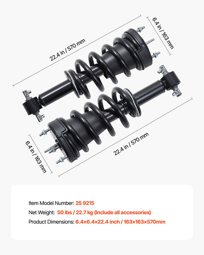 Front Air Shock Absorber Strut, 2 PCS, Compatible with Cadillac Escalade/ESV/EXT, GMC Sierra, Chevrolet Avalanche/Silverado/Suburban/Tahoe, Replacement for 19300066 22853793 19368455 19368456
