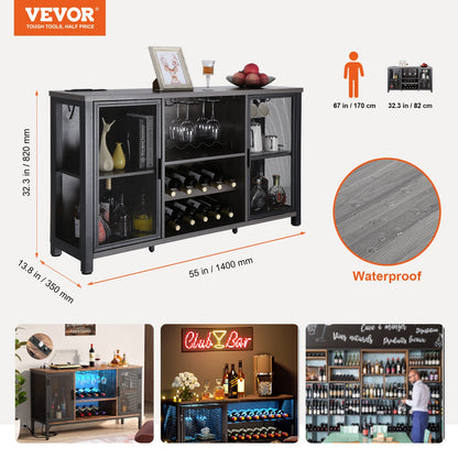 47 Inch Industrial Bar Cabinet, Wine Table for Liquor & Glasses, Sideboard Buffet Cabinet with Wine Rack, Freestanding Farmhouse Wood Coffee Bar Cabinet for Living Room, Home Bar, Kitchen