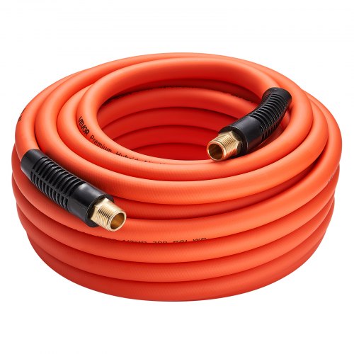 Air Hose, 1/2" x 50ft Hybrid Air Hose, Lightweight, Kink Resistant, Pneumatic Hoses with 1/2 inch Solid Brass Male Fittings, Three-Layer Hybrid Material, 300 PSI, All-Weather Flexibility, Orange