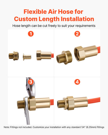 Air Hose, 1/4" x 250ft Hybrid Air Hose, Lightweight, Kink Resistant, Pneumatic Hoses with Three-Layer Hybrid Material for Auto, Home & Building, 300 PSI, All-Weather Flexibility, Orange