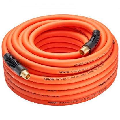 Air Hose, 1/2" x 100ft Hybrid Air Hose, Lightweight, Kink Resistant, Pneumatic Hoses with 1/2 inch Solid Brass Male Fitting, Three-Layer Hybrid Material, 300 PSI, All-Weather Flexibility, Orange