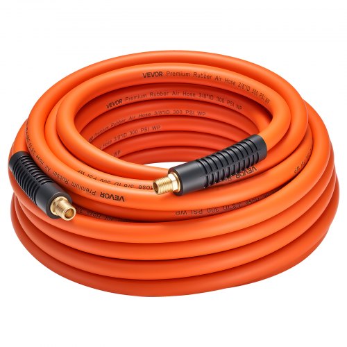 Air Hose, 3/8'' x 50ft Hybrid Air Hose, Lightweight, Kink Resistant, Pneumatic Hoses with 1/4 inch Solid Brass Male Fitting, Three-Layer Hybrid Material, 300 PSI, All-Weather Flexibility, Orange