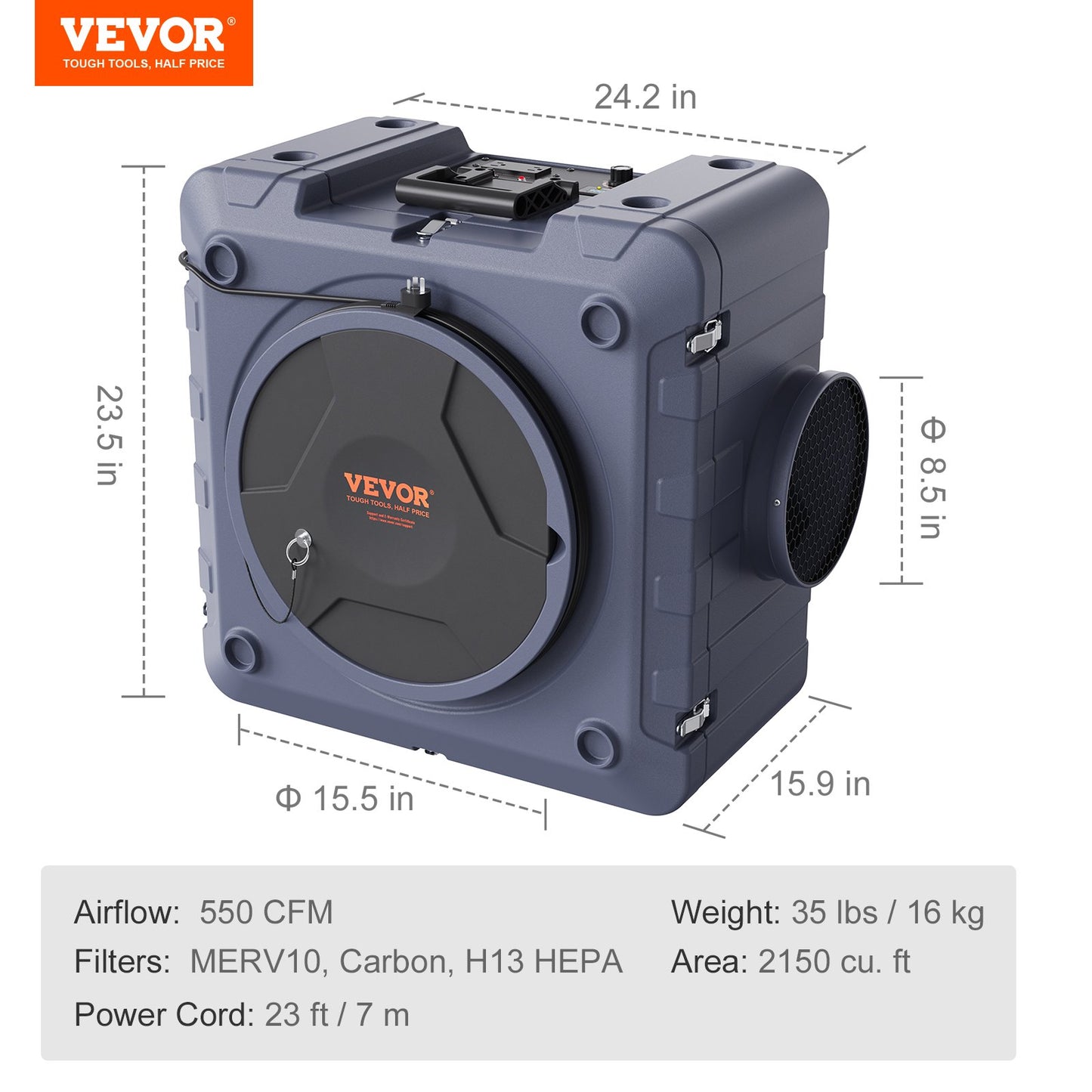 Air Scrubber with 3-Stage Filtration, Stackable Negative Air Machine 550 CFM, Air Cleaner with MERV10, Carbon, H13 HEPA, for Home, Industrial and Commercial Use