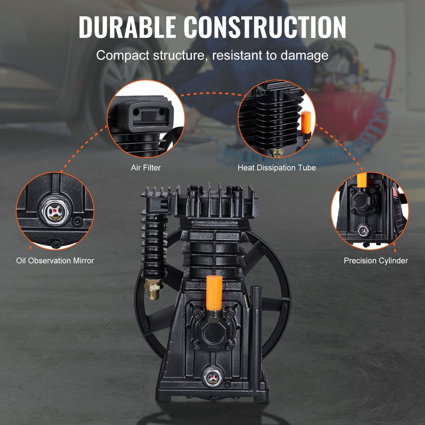 Luftkompressor-Pumpenkopf, 3 PS, 5,8 CFM @ 90 PSI, Doppelzylinder-Kolbenpumpenkopf