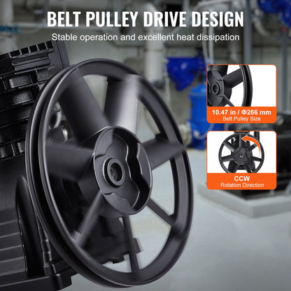 Air Compressor Pump Head, 3HP 5.8CFM @ 90PSI, Twin Cylinder Oil Lubricated Air Compressor Piston Pump Head, Single-Stage Aluminum Air Compressor Pump Replacement with Max. 116PSI Pressure