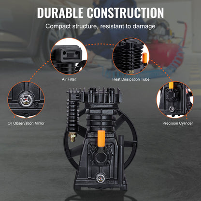 Air Compressor Pump Head, 3HP 5.8CFM @ 90PSI, Twin Cylinder Oil Lubricated Air Compressor Piston Pump Head, Single-Stage Aluminum Air Compressor Pump Replacement with Max. 116PSI Pressure