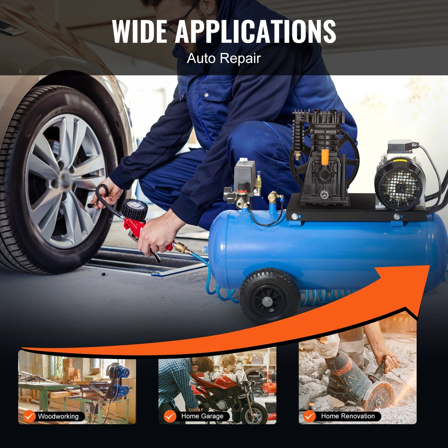 Air Compressor Pump Head, 3HP 5.8CFM @ 90PSI, Twin Cylinder Oil Lubricated Air Compressor Piston Pump Head, Single-Stage Aluminum Air Compressor Pump Replacement with Max. 116PSI Pressure