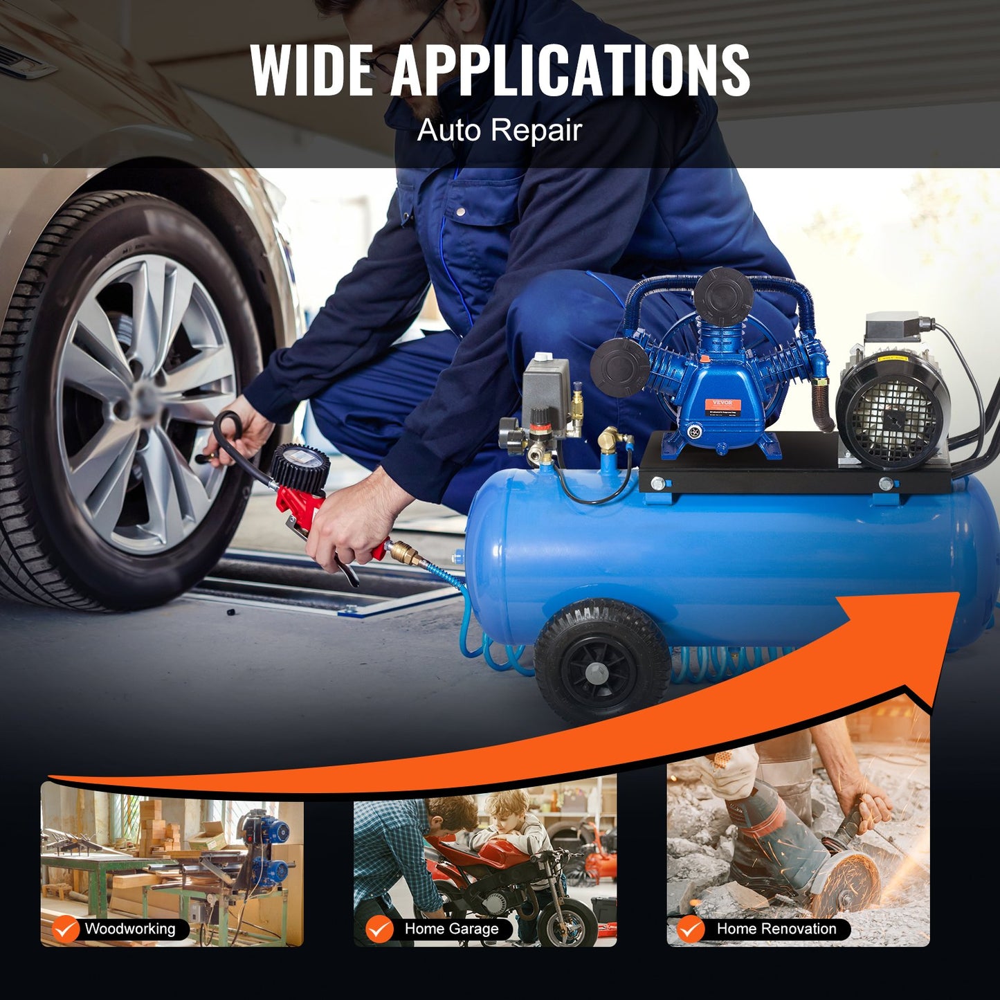 Air Compressor Pump Head, 10HP 17.5CFM @ 90PSI, 3-Cylinder Oil Lubricated Air Compressor Piston Pump Head, Dual Stage V-Type Cast Iron Air Compressor Pump Replacement with Max. 185PSI Pressure