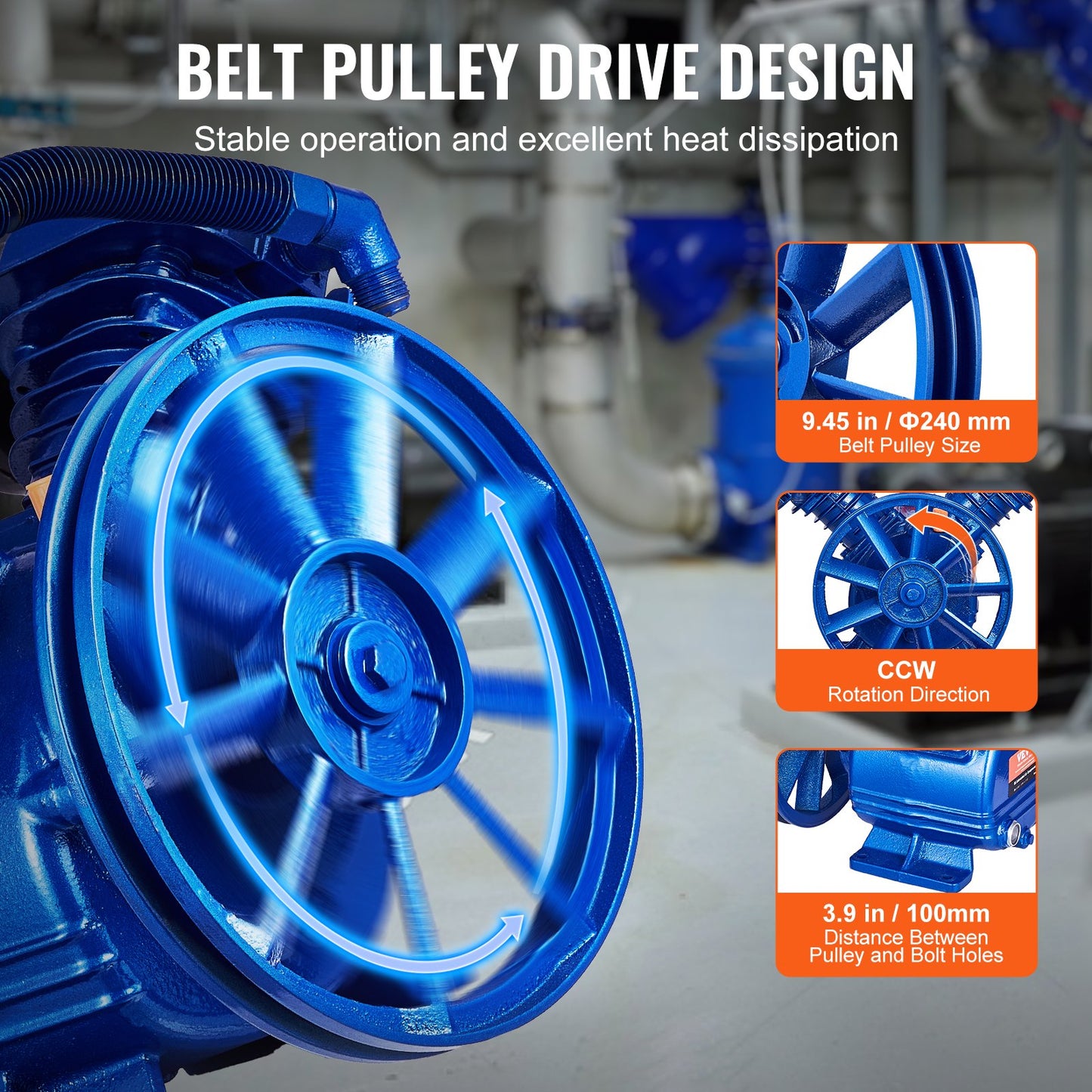 Air Compressor Pump Head, 3HP 6.25CFM @ 90PSI, Twin Cylinder Oil Lubricated Air Compressor Piston Pump Head, Single Stage V-Type Cast Iron Air Compressor Pump Replacement with Max. 116PSI Pressure