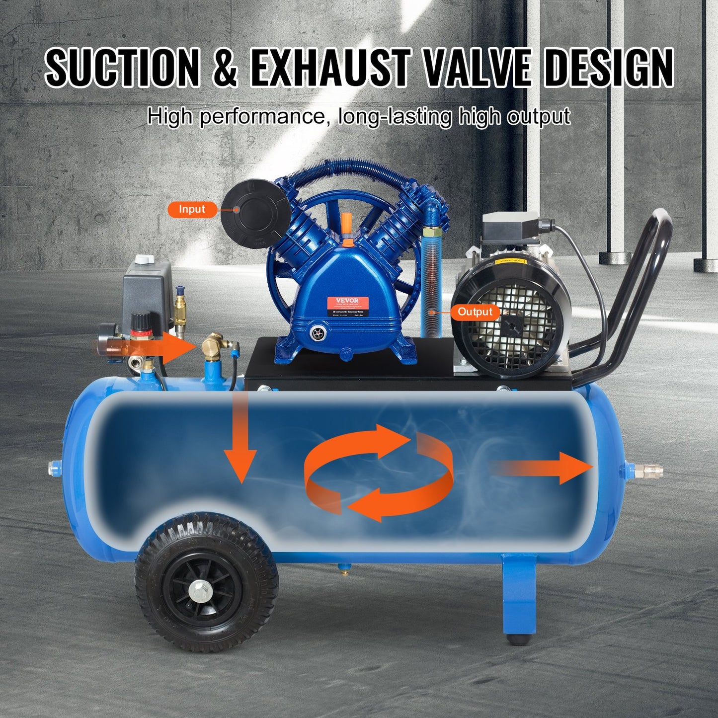 Air Compressor Pump Head, 5.5HP 5.75CFM @ 90PSI, Twin Cylinder Oil Lubricated Air Compressor Piston Pump Head, Dual Stage V-Type Cast Iron Air Compressor Pump Replacement with Max. 185PSI Pressure