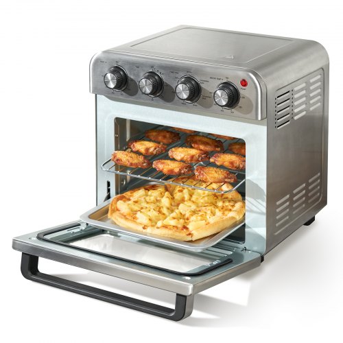 7-IN-1 Air Fryer Toaster Oven, 18L Convection Oven, 1700W Stainless Steel Toaster Ovens Countertop Combo with Grill, Pizza Pan, Gloves, 6 Slices Toast, 10-inch Pizza, Home and Commercial Use