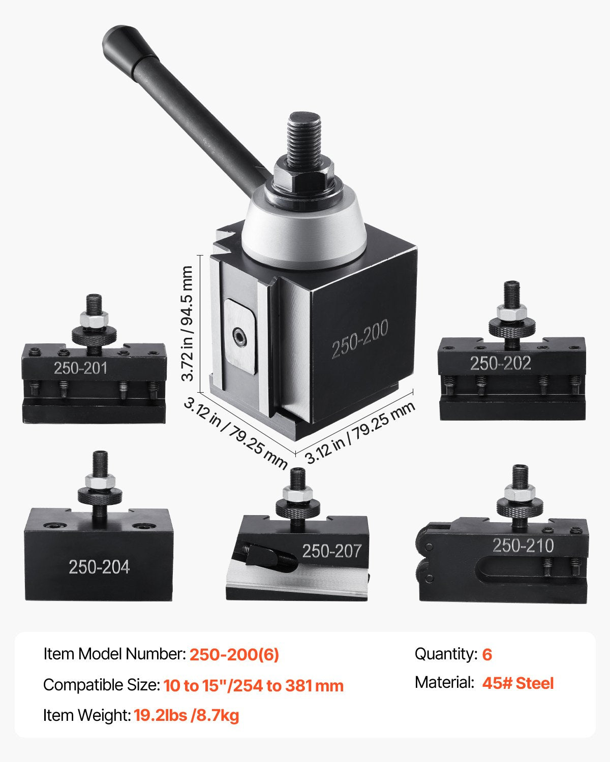 Quick Change Tool Post Set, 6 Pcs, Includes Lathe Tool Holders, Wedge Type Tool Post with Turning Tool Holder Accessories, for Mini Lathe & Metal Lathe 10"-15" Swing, Durable Steel Material