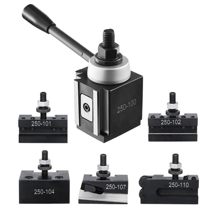 Quick Change Tool Post Set, 6 Pcs, Includes Lathe Tool Holders, Wedge Type Tool Post with Turning Tool Holder Accessories, Fit for Mini Lathe & Metal Lathe 6"-12" Swing, Durable Steel Material