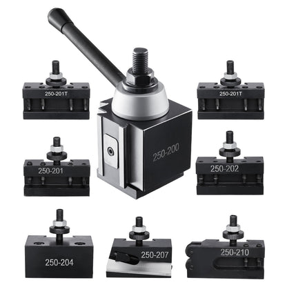 Quick Change Tool Post Set, 8 Pcs, Includes Lathe Tool Holders, Wedge Type Tool Post with Turning Tool Holder Accessories, for Mini Lathe & Metal Lathe 10"-15" Swing, Durable Steel Material