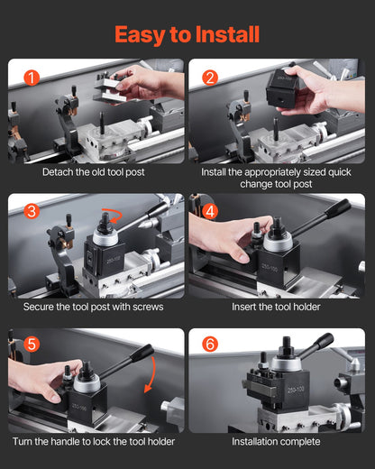 Quick Change Tool Post Set, 8 Pcs, Includes Lathe Tool Holders, Wedge Type Tool Post with Turning Tool Holder Accessories, Fit for Mini Lathe & Metal Lathe 6"-12" Swing, Durable Steel Material