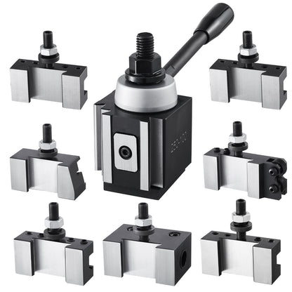 Quick Change Tool Post Set, 8 Pcs, Includes Lathe Tool Holders, Wedge Type Tool Post with Turning Tool Holder Accessories, Fit for Mini Lathe & Metal Lathe 6"-12" Swing, Durable Steel Material