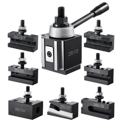 Quick Change Tool Post Set, 8 Pcs, Includes Lathe Tool Holders, Wedge Type Tool Post with Turning Tool Holder Accessories, Fit for Mini Lathe & Metal Lathe 6"-12" Swing, Durable Steel Material