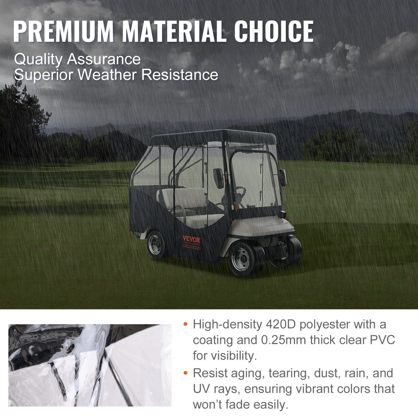 Golf Cart Enclosure, 420D Polyester Driving Enclosure with 4-Sided Transparent Windows, 4 Passenger Club Car Covers for 2+2 Passenger Golf Carts, Sunproof and Dustproof Outdoor Cart Cover