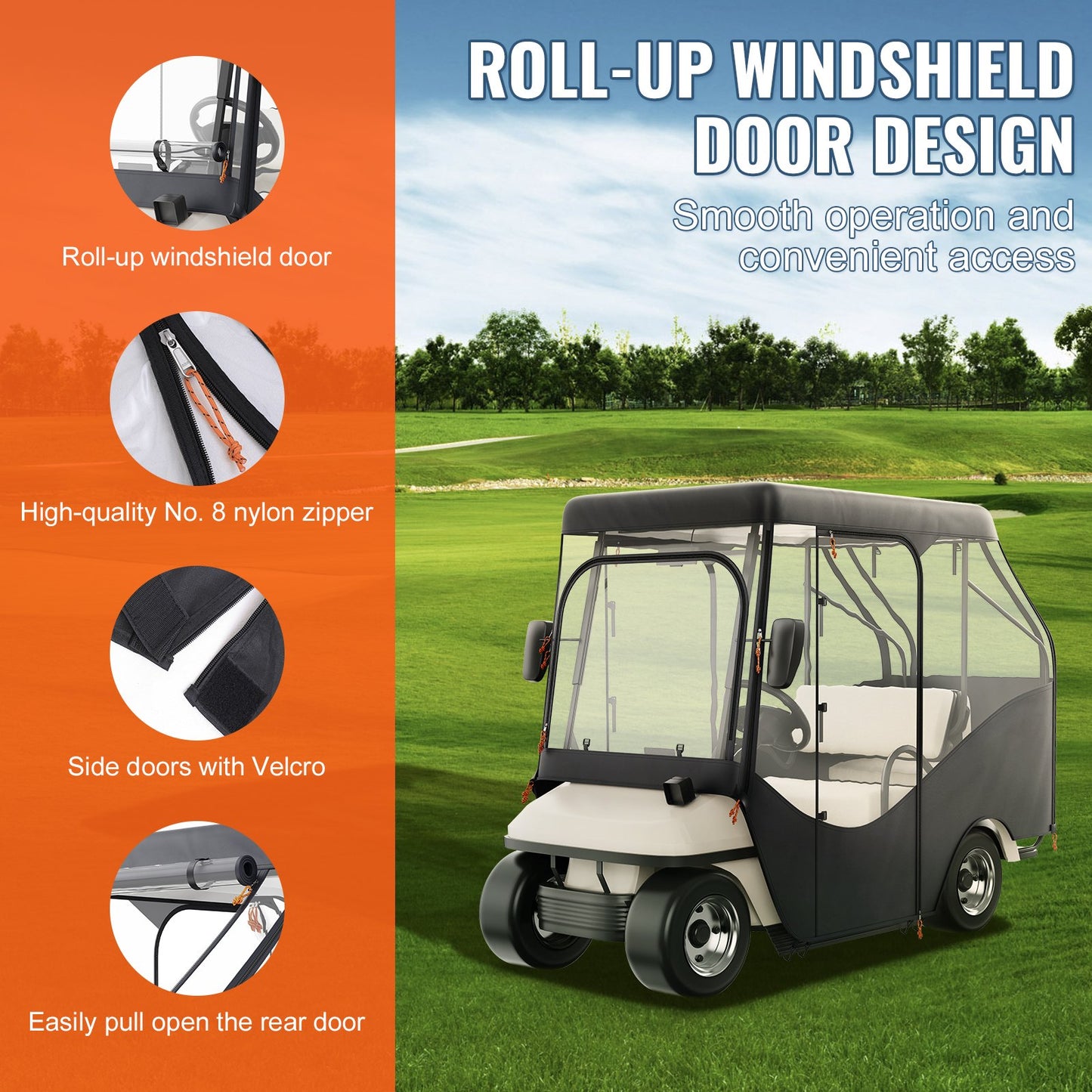 Golf Cart Enclosure, 420D Polyester Driving Enclosure with 4-Sided Transparent Windows, 4 Passenger Club Car Covers for 2+2 Passenger Golf Carts, Sunproof and Dustproof Outdoor Cart Cover