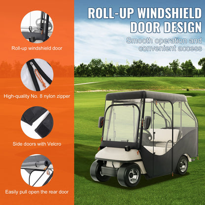 Golf Cart Enclosure, 420D Polyester Driving Enclosure with 4-Sided Transparent Windows, 4 Passenger Club Car Covers for 2+2 Passenger Golf Carts, Sunproof and Dustproof Outdoor Cart Cover