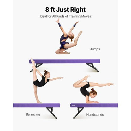 Justerbar Balansbom för Barn, 2,4 m Gymnastikbom, Höga och Låga Golvbalkar med 5 Justerbara Höjder för Alla Gymnastiknivåer, Professionell Gymnastikutrustning för Hemma och Gym, Lila |  EU