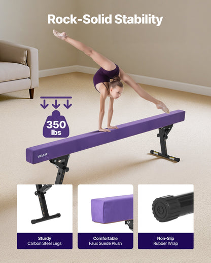 Adjustable Balane Beam for Kids, 8FT Gymnastics Beam, High and Low Floor Beams of 5 Adjustable Heights for All Gymnastic Levels, Professional Gymnastic Equipment for Home and Gym Center, Purple