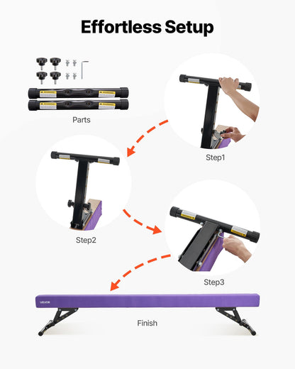 Adjustable Balane Beam for Kids, 8FT Gymnastics Beam, High and Low Floor Beams of 5 Adjustable Heights for All Gymnastic Levels, Professional Gymnastic Equipment for Home and Gym Center, Purple