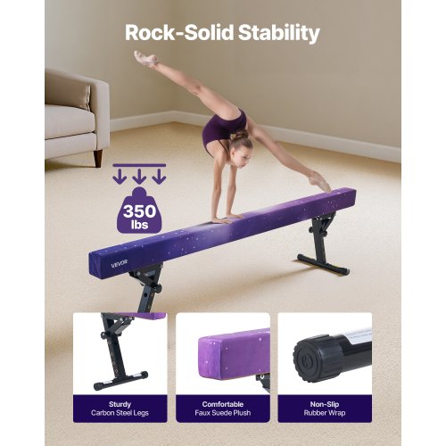 Justerbar Balansbom för Barn, 2,4 m Gymnastikbom, Höga och låga golvbalkar med 5 justerbara höjder för alla gymnastiknivåer, Professionell Gymnastikutrustning för Hem och Gym, Galaxy |  EU