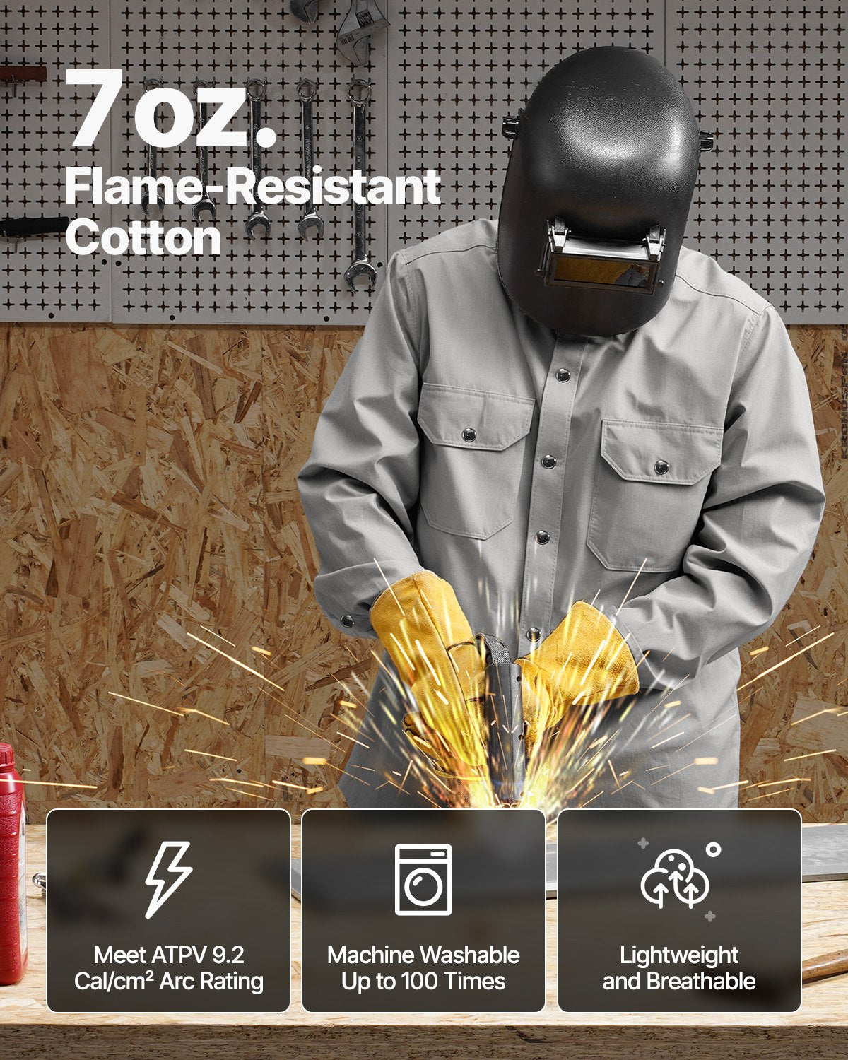 Flame Resistant Welding Jacket 7oz FR Cotton Welding Safety Jacket XL Size