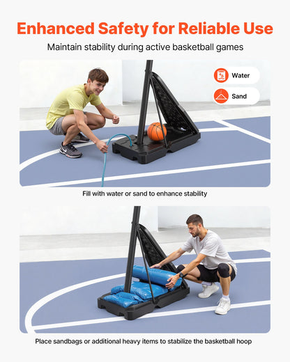 Portable Basketball Stand, 8.04 to 10 ft Height Adjustment Basketball Hoop & Goal, Basketballs Hoop Outdoor with 44 inch PC Backboard for Kids, Adults in Schools, Parks, Indoor & Outdoor Use