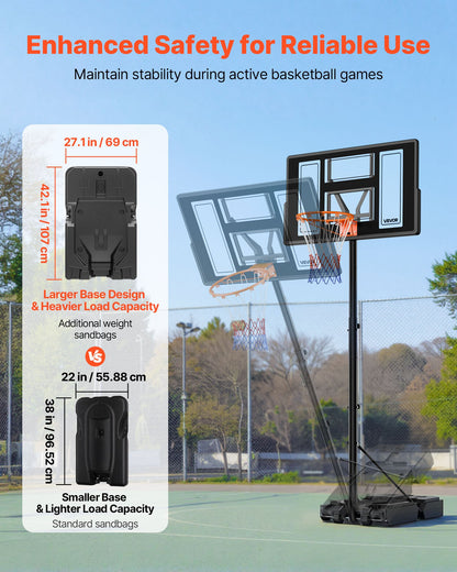 Portable Basketball Stand, 4.4 ft to 10 ft Height Adjustment Basketball Hoop & Goal, Adjustable Basketballs Goal System with Built-in Rolling Wheels for Kids, Teens, Adults in Driveways, Pools